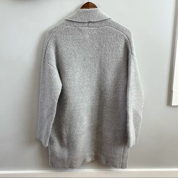 Morkna | Thick Heavy Knit Light Grey Open Front Cardigan Pockets Women’s Large - Picture 3 of 5